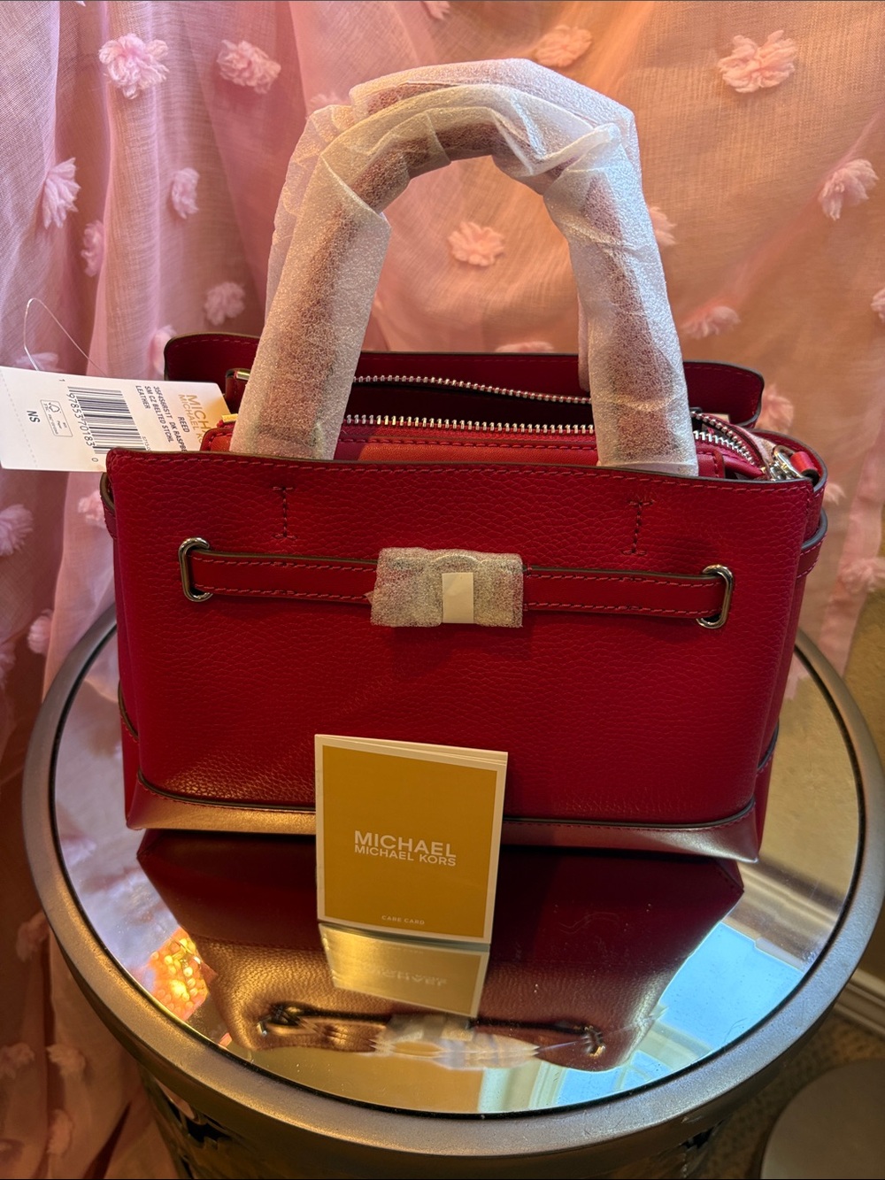 Michael Kors Reed Satchel Bag Small Pebbled Leather Dark Raspberry Red NWT